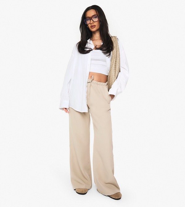Woven Drawcord Flared Trousers