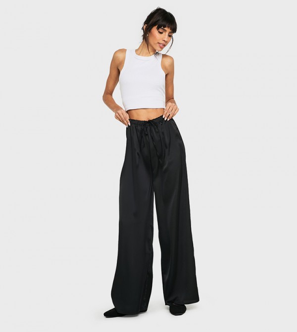 Satin Drawcord Fluid Wide Leg Trousers