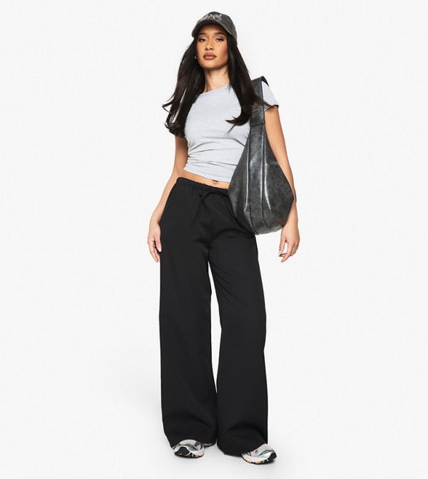 Woven Drawcord Flared Trousers