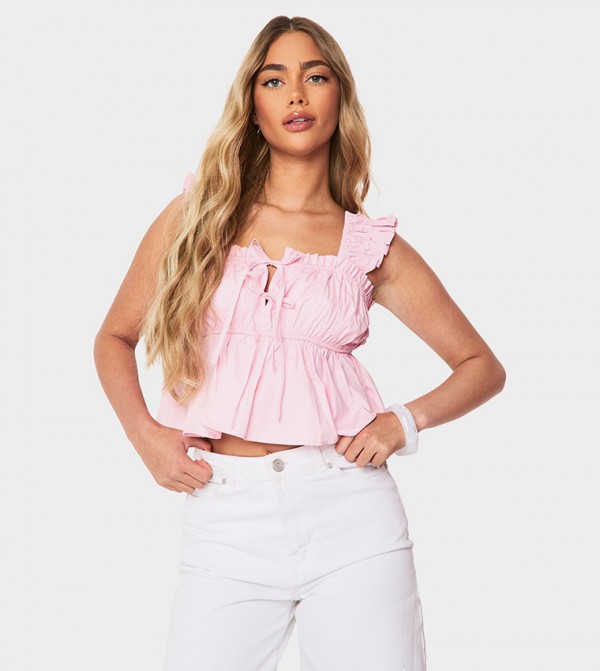 Tie Front Sleeveless Peplum Top