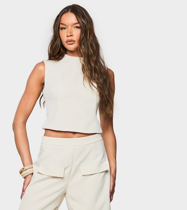 Solid High Neck Crop Top