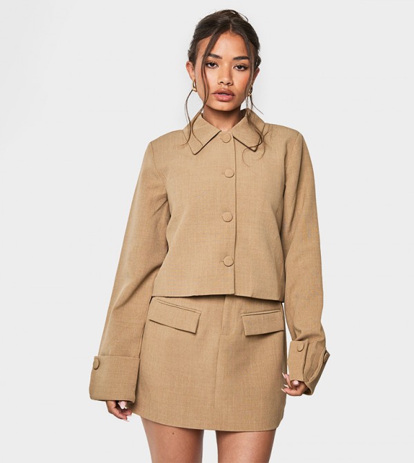 Textured Long Sleeves Crop Shirt