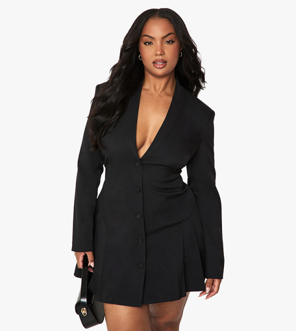 Curve Pleated Skater Blazer Dress