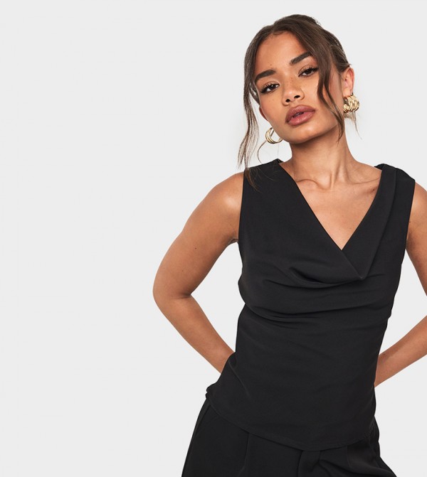 Solid Sleeveless Cowl Neck Top
