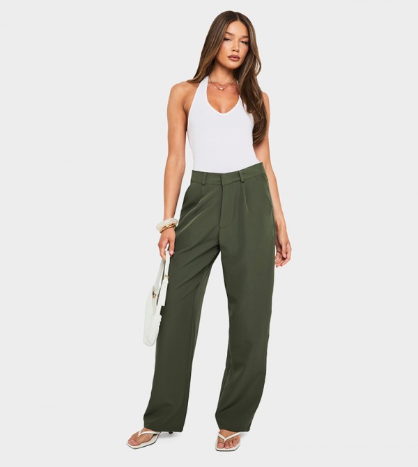 Pleated Front Woven Straight Fit Trouser