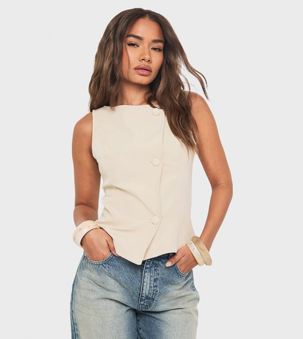 Boat Neck Button Waistcoat