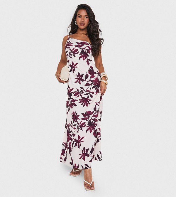 Palm Print One Shoulder Maxi Dress