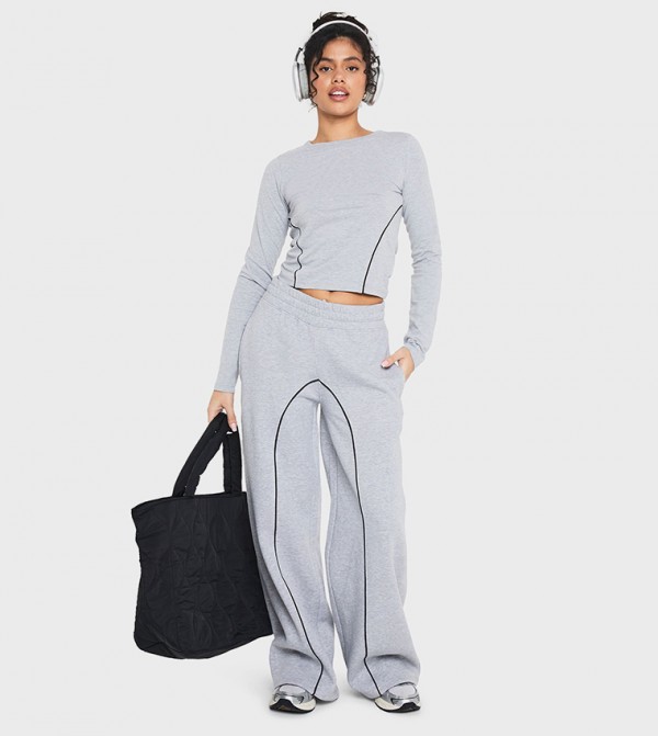 Contrast Pining Detail Wide Leg Sweatpants