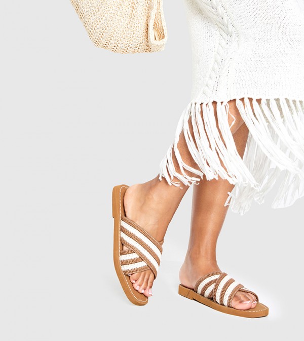 Crochet Striped Flat Sandals