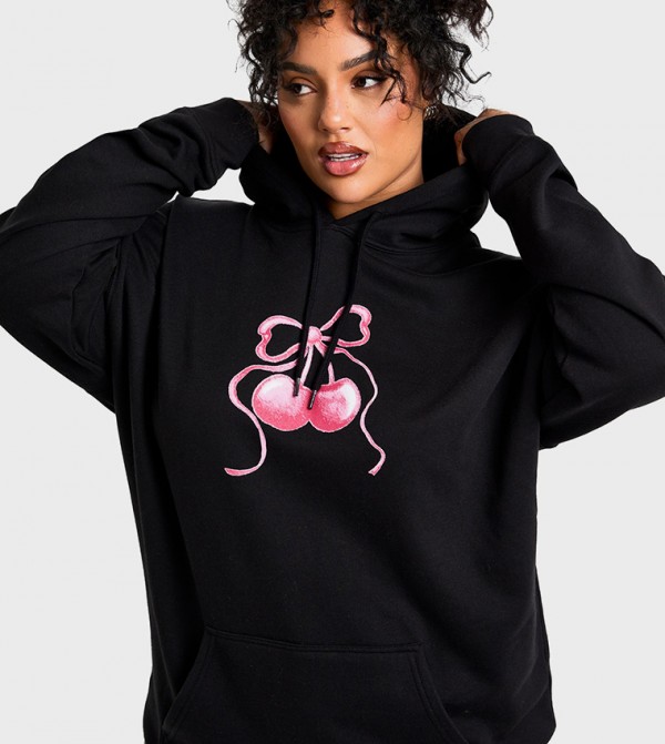 Curve Bow Cherry Print Hoodie