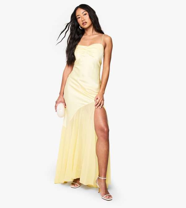 Strappy Satin & Chiffon Maxi Dress