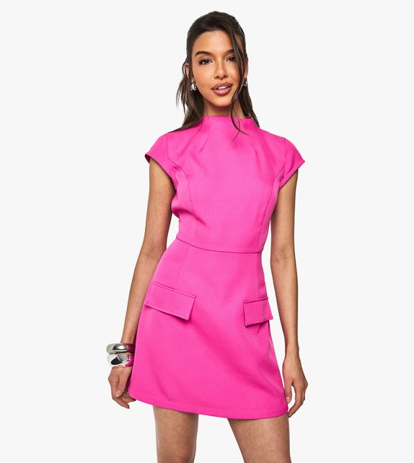 Textured High Neck Tailored Mini Dress