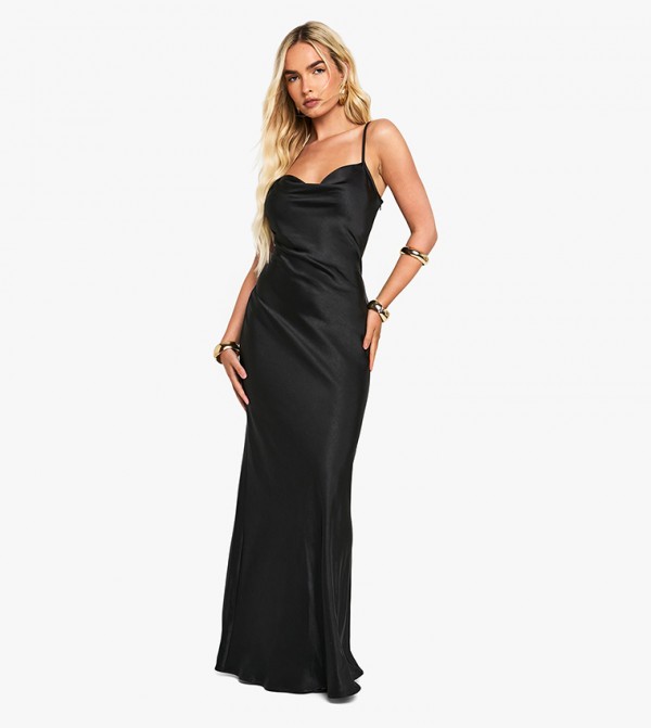 Satin Cowl Neck Maxi Dress