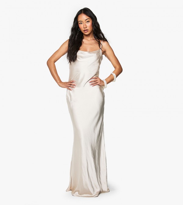 Satin Cowl Neck Maxi Dress