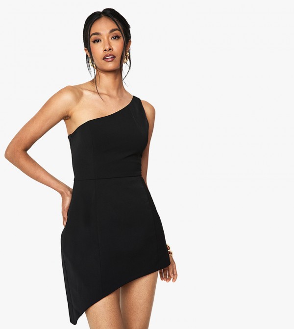 Solid One Shoulder Mini Dress