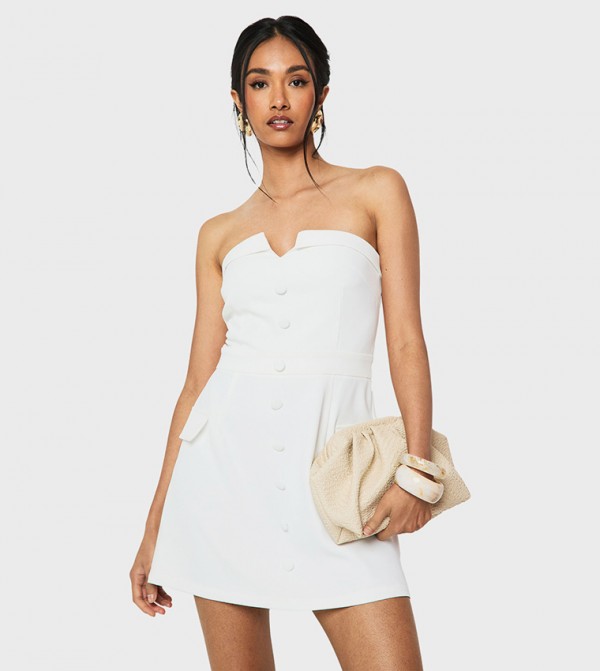 Button Front Bandeau Tailored Mini Dress