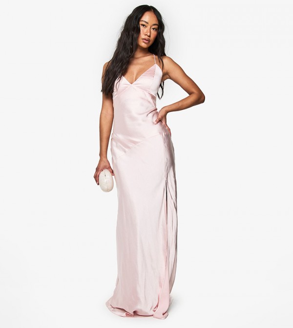 Satin Cross Back Maxi Slip Dress