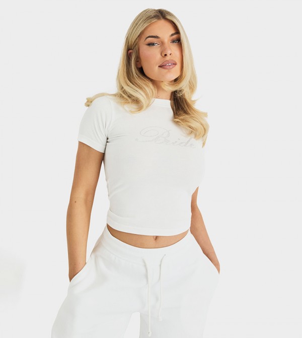 Bride Diamante Cropped T-Shirt