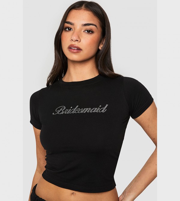 Bridesmaid Diamante Cropped T-Shirt