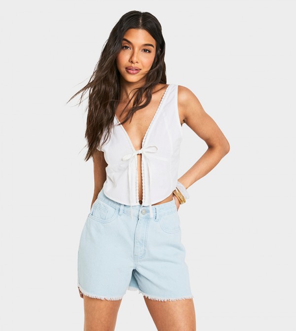 Washed Fray Hem Denim Shorts