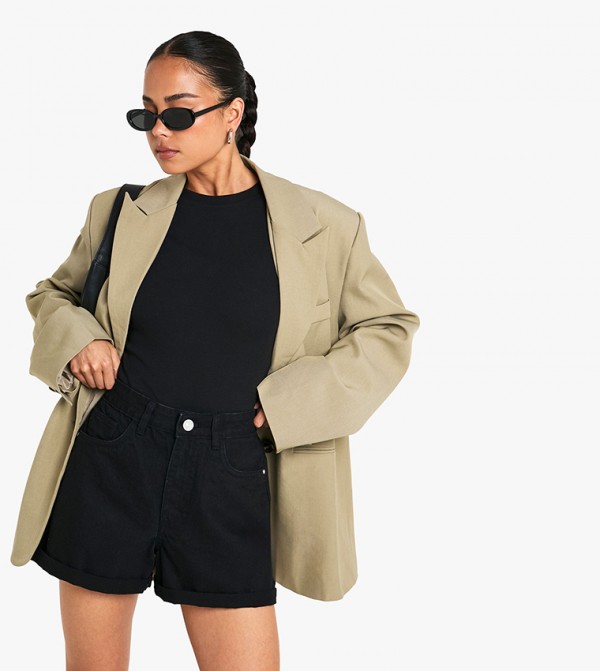 High Waist Roll Hem Denim Shorts