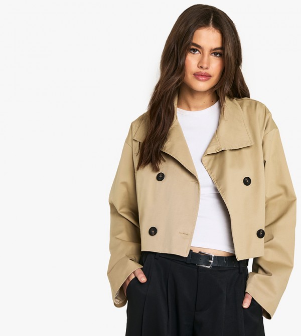 Funnel Neck Short Trench Coat