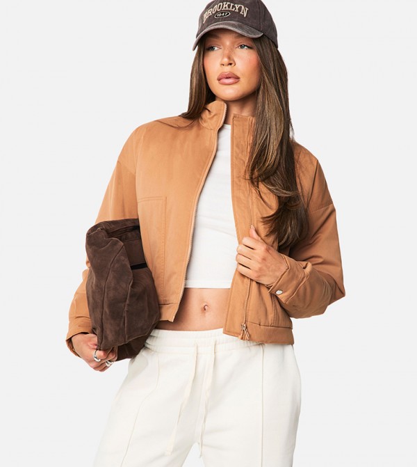 Zippered High Neck Bomber Jacket