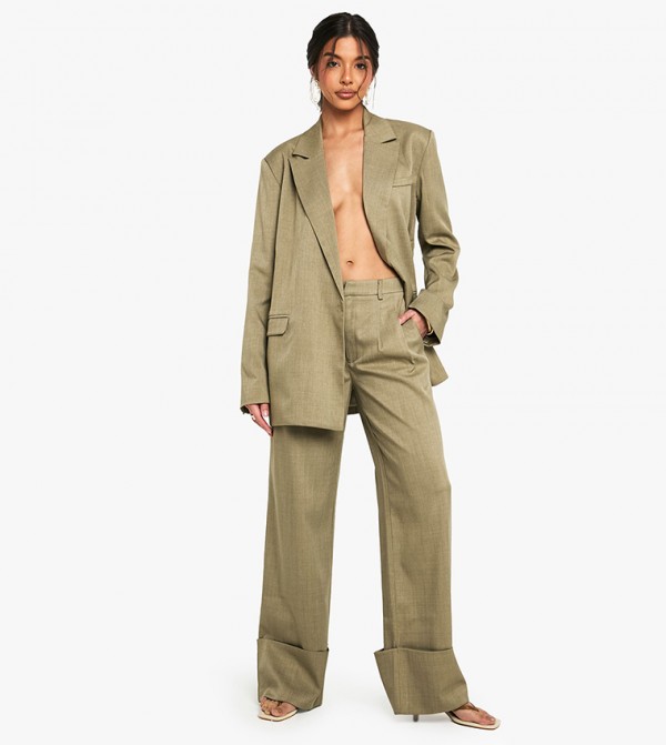 Tailored Woven Turn Up Hem Wide Leg Trousers
