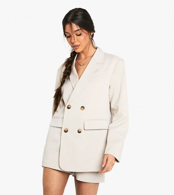 Tailored Linen Look Double Breasted Blazer