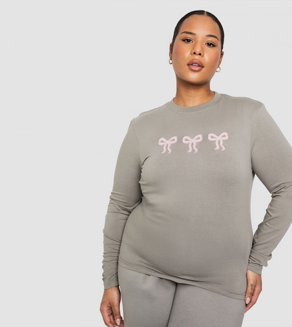 Curve Bow Detail Fitted Long Sleeves Top
