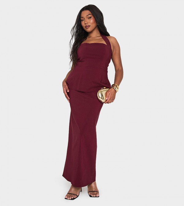 Curve Halterneck Column Tailored Maxi Dress