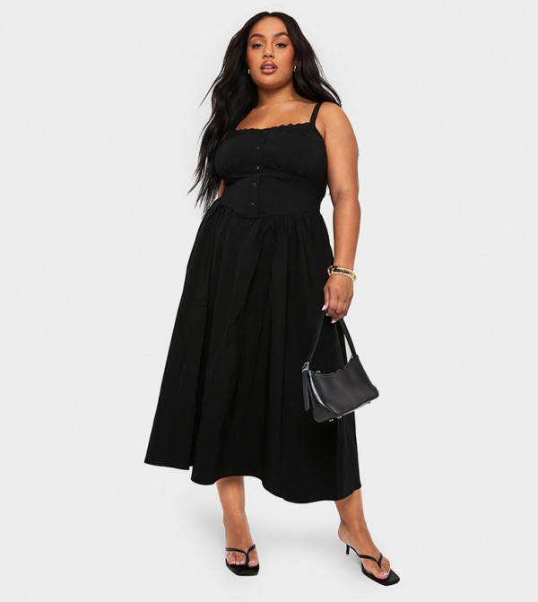 Curve Bengaline Lace Trim Midaxi Skater Dress