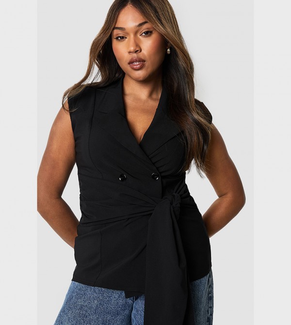 Curve Bengaline Tie Waist Blazer