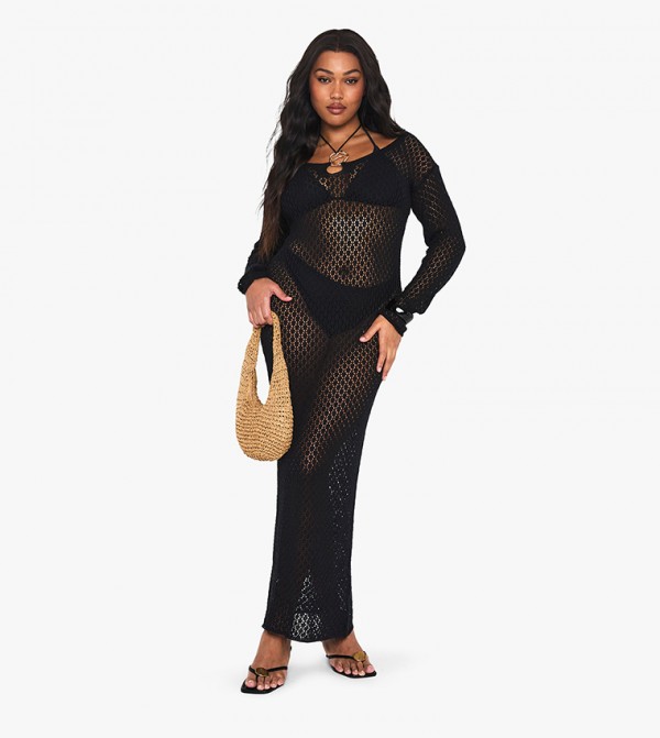 Curve Knitted Trim Detail Beach Maxi Dress