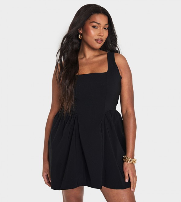 Curve Ruched Square Neck Skater Dress