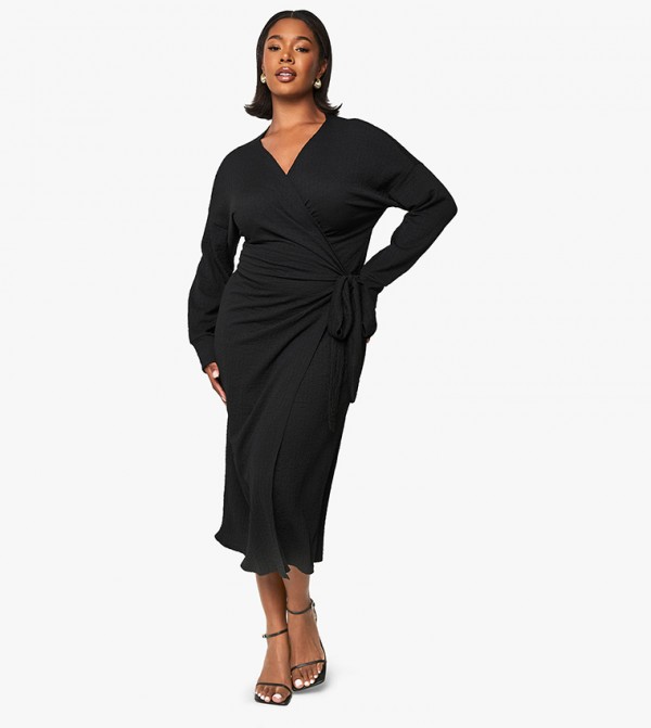 Curve Textured Wrap Midaxi Dress