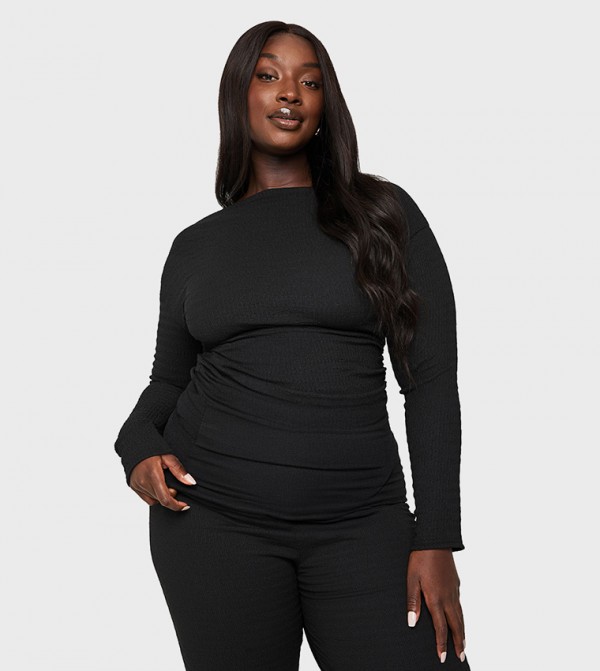 Curve Long Sleeves Asymmetric Crinkle Top
