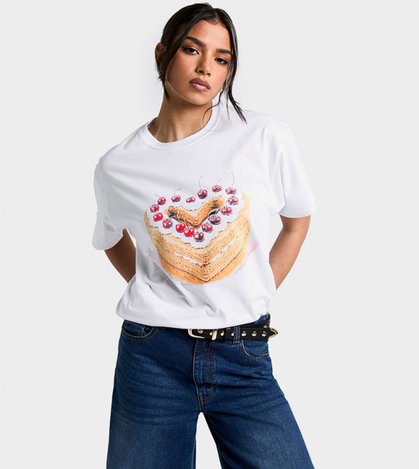 Cherry Cake Printed Oversized T-Shirt