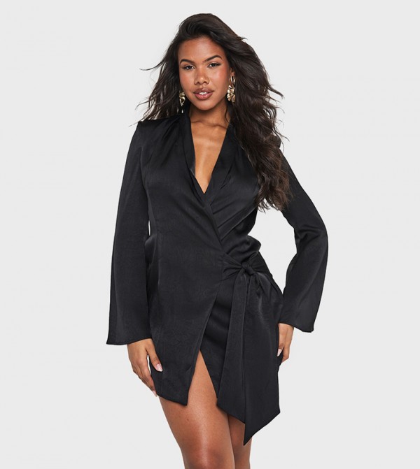 Crinkle Wrap Mini Blazer Dress
