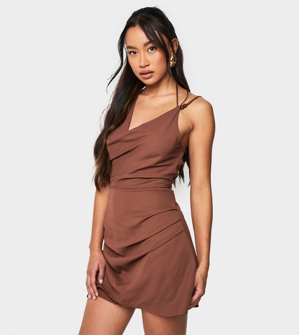 Chiffon Strap Detail Cowl Mini Dress