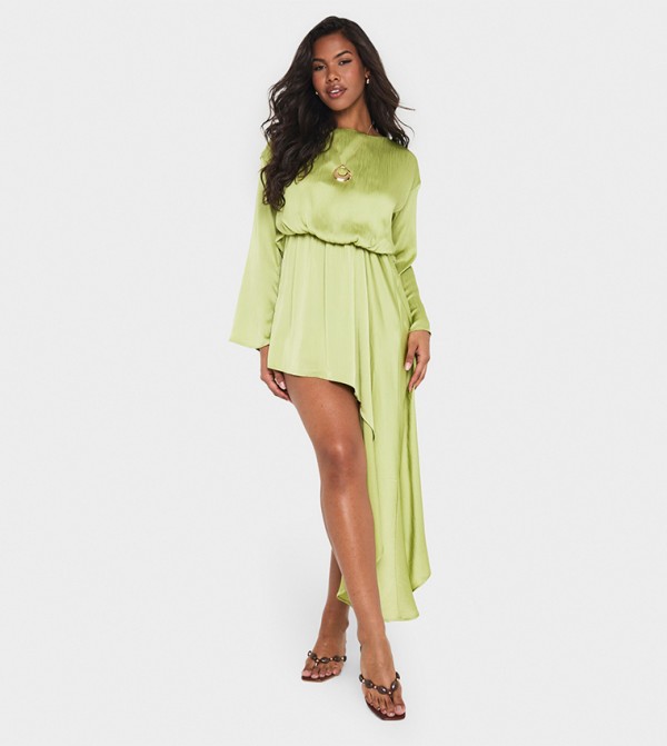 Solid Blouson Drape Mini Dress
