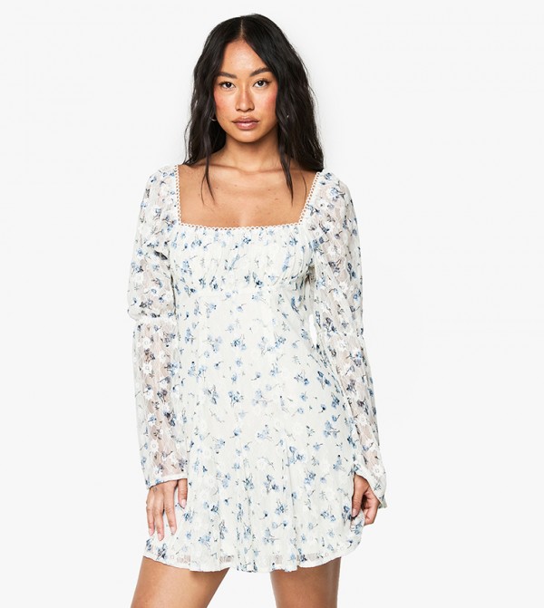 Floral Square Neck Mini Dress