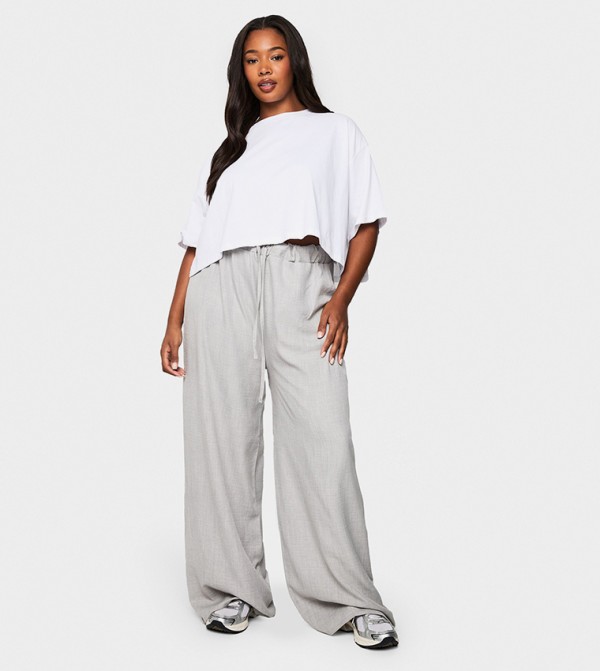Curve Woven Drawstring Wide Leg Trousers
