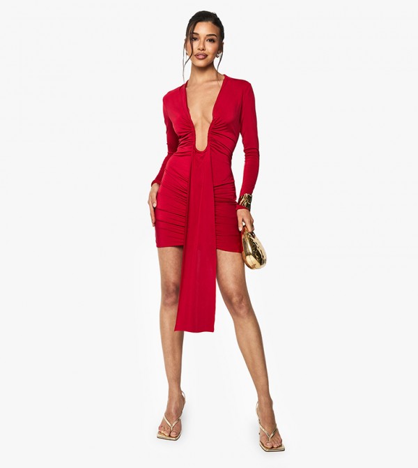 Slinky Plunge Ruched Mini Dress