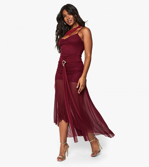 Ruched Mesh Drape Midaxi Dress
