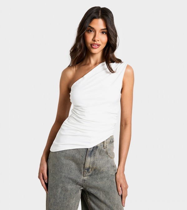 Super Soft One Shoulder Ruched Side Top