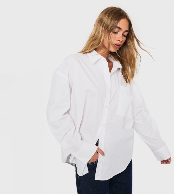 Cotton Poplin Oversized Longline Shirt