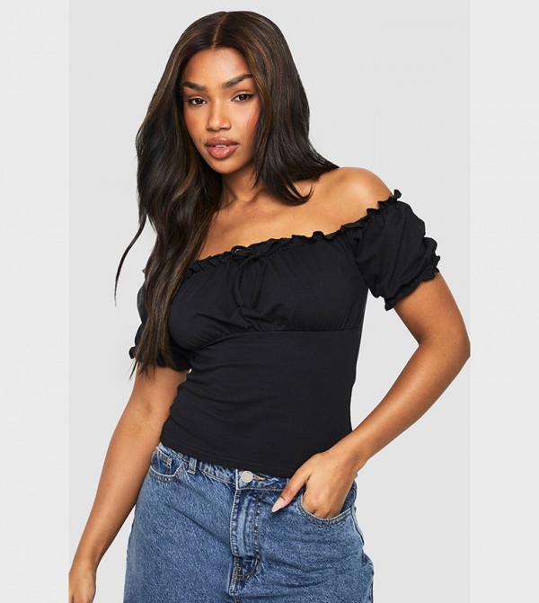 Frill Trim Puff Sleeves Milkmaid Top