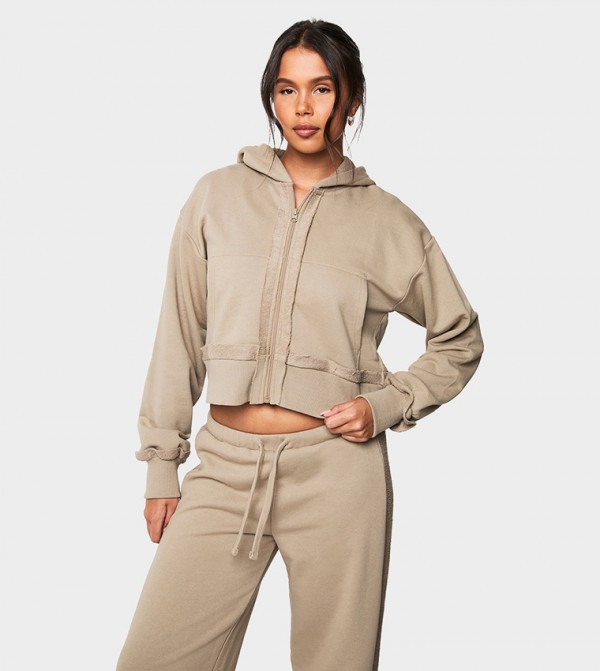 Solid Oversized Hooded Crop Jacket