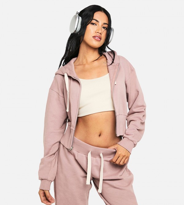 Zippered Long Sleeves Cropped Hooded Jacket
